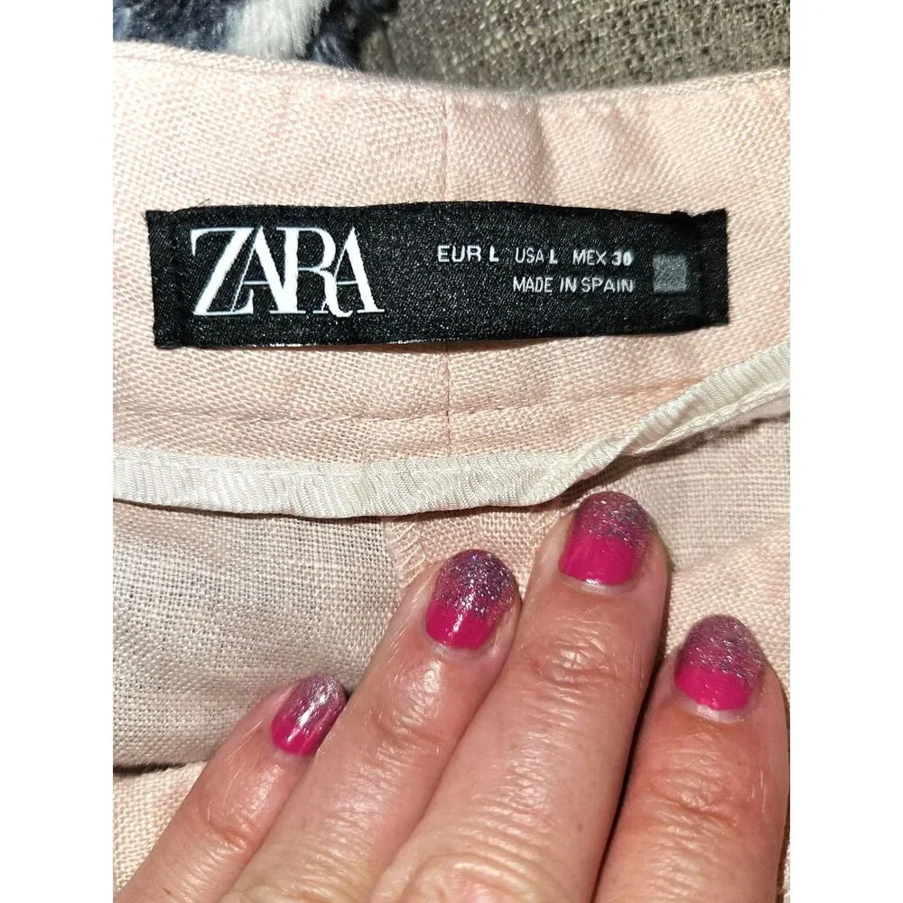ZARA Powder Pink Blush Linen Slacks Size L